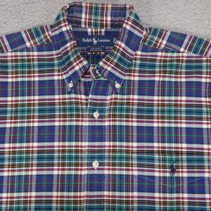 Polo Ralph Lauren Shirt Mens Large Blue Plaid Long Sleeve The Big Shirt Vintage